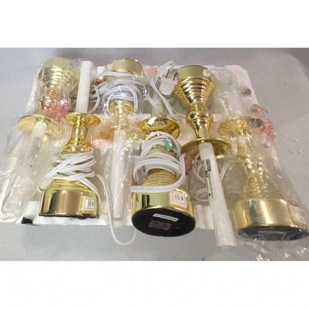 Electric Window Candle Set 6 Pack Gold Like New Brass Tone Holiday